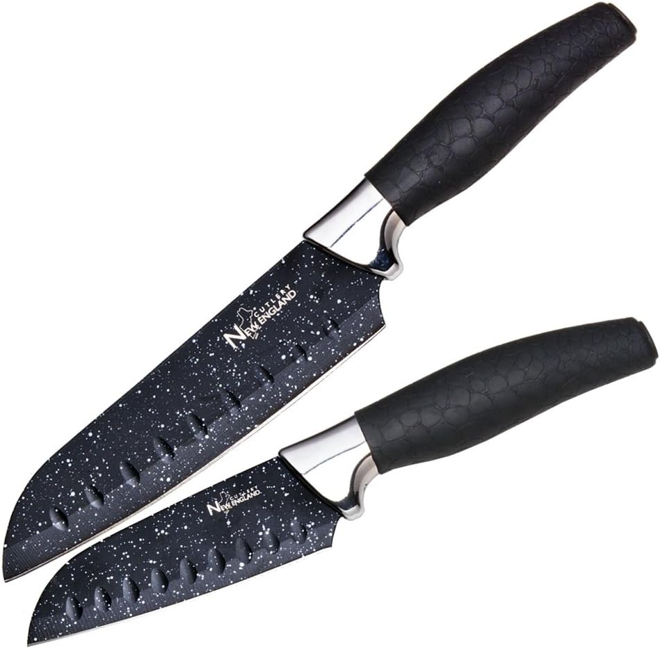 Marble Finish Plus Santoku Knife Set, 5" and 7", Black