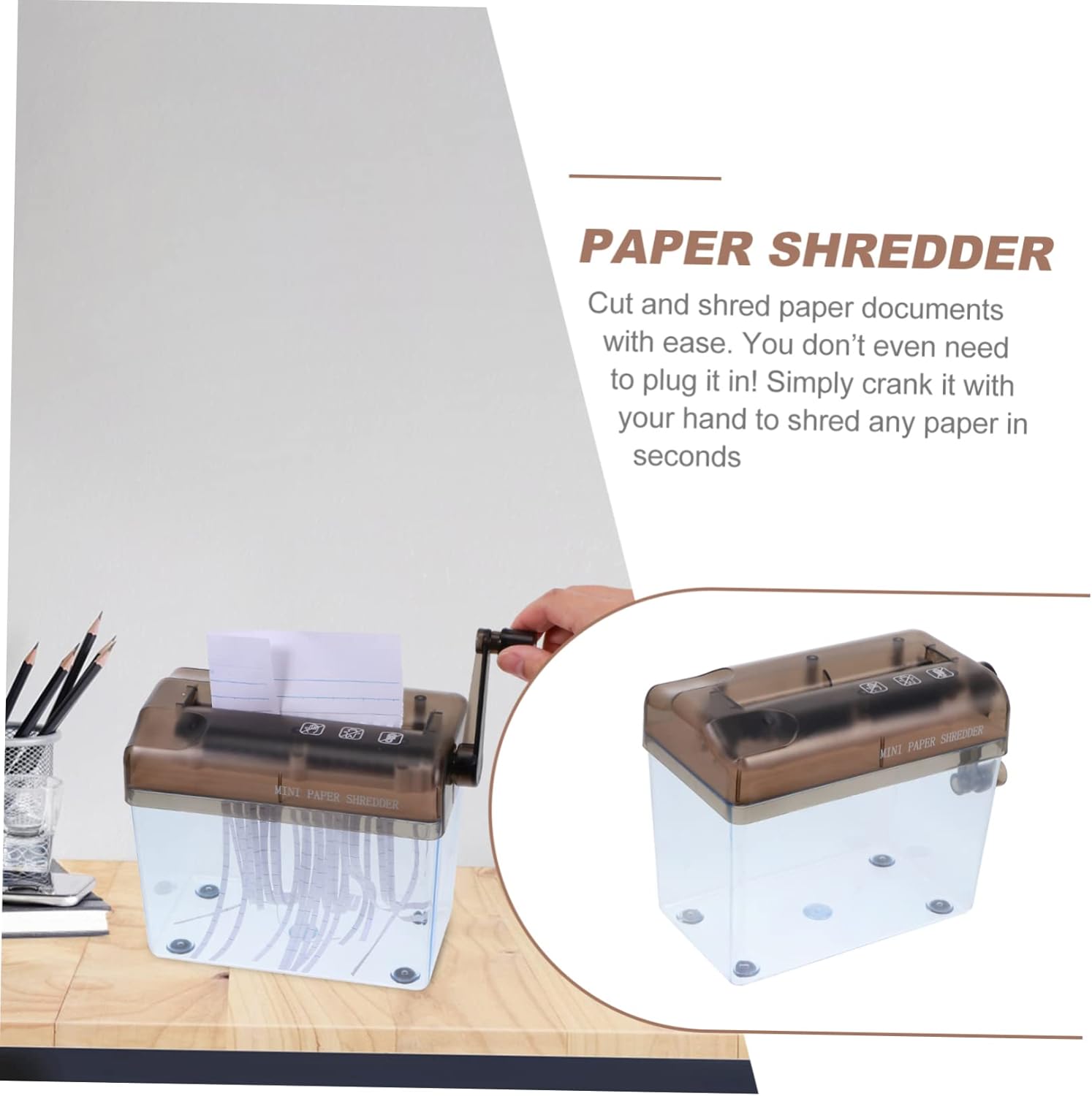 Mini Hand Crank Paper Shredder Portable Document Cutting Tool for Office Use for Bills and Receipts Made with Safe Material Easy to Clean