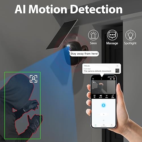 Miniatura 5 de Rraycom 3 cámaras alimentadas por batería 2K para seguridad del hogar, cámaras de seguridad inalámbricas para exteriores con visión nocturna a