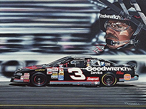 BUY ART FOR LESS Officially Licensed Dale Earnhardt By Darryl Vlasak Wrapped Canvas Wall Art Decor - 24 x 18 Inch