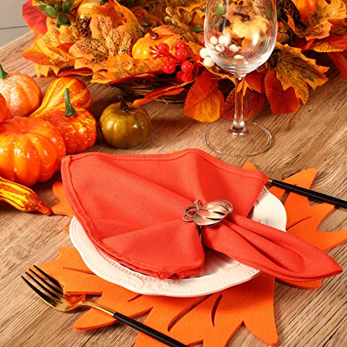 18 Pieces Thanksgiving Cloth Napkins Orange Red Brown Fabric Table Napkins With Felt Non Slip Leaf Placemats Fall Napkin Rings Pumpkin Napkin Holder For Autumn Dinner Weddings Family Parties #TOP3
