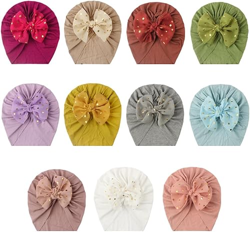 Miniatura 7 de 11 sombreros turbantes para bebé, turbante con lazo, sombrero de hospital infantil para niños pequeños de 0 a 4 años, Juego de 11 piezas