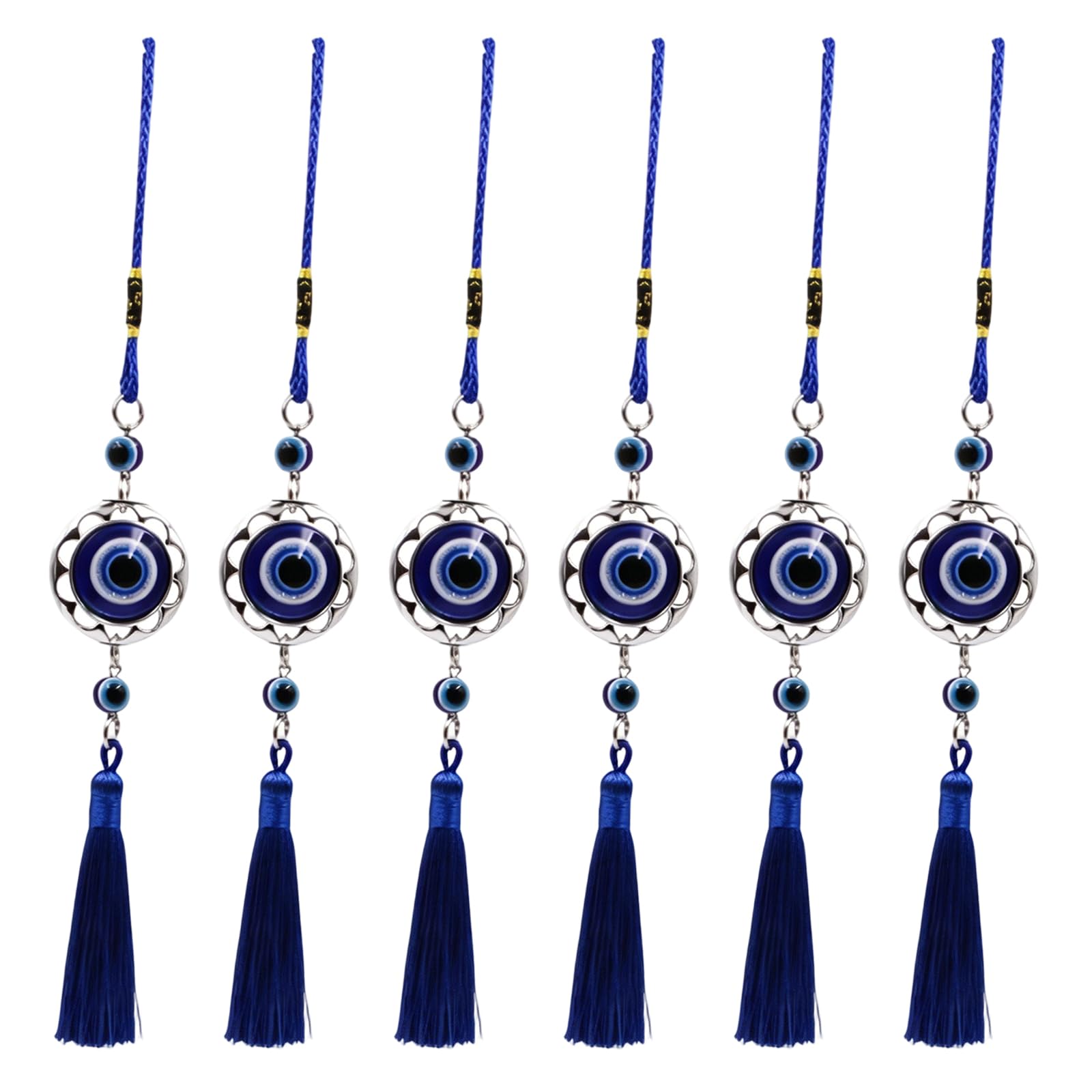6 Pieces Evil Eyes Car Accessories with Intricate Beaded Tassels Auto Indoor Decoration Hanging Ornament Lucky Glass Evil Eyes Charm for Car