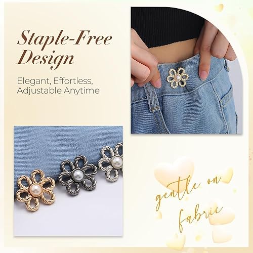 Miniatura 7 de Flower Jean Waist Tightener Buttons for Adjustable Waist Buckle Extender Set for Loose Jeans,Jeans Button Pant Waist Tightener No Sewing Required