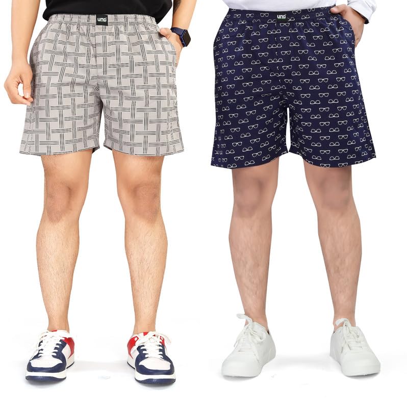 Image of UNOseven Shorts for Boys - 100% Cotton Printed with Side Pockets - Pack of 2 - Available from Size 7 Years to XL