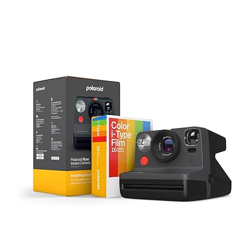 Polaroid Now 2nd Generation I-Type Instant Camera + Film Bundle - Now Black Camera + 16 Color Photos (6248)- Black - Camera + Film - Black