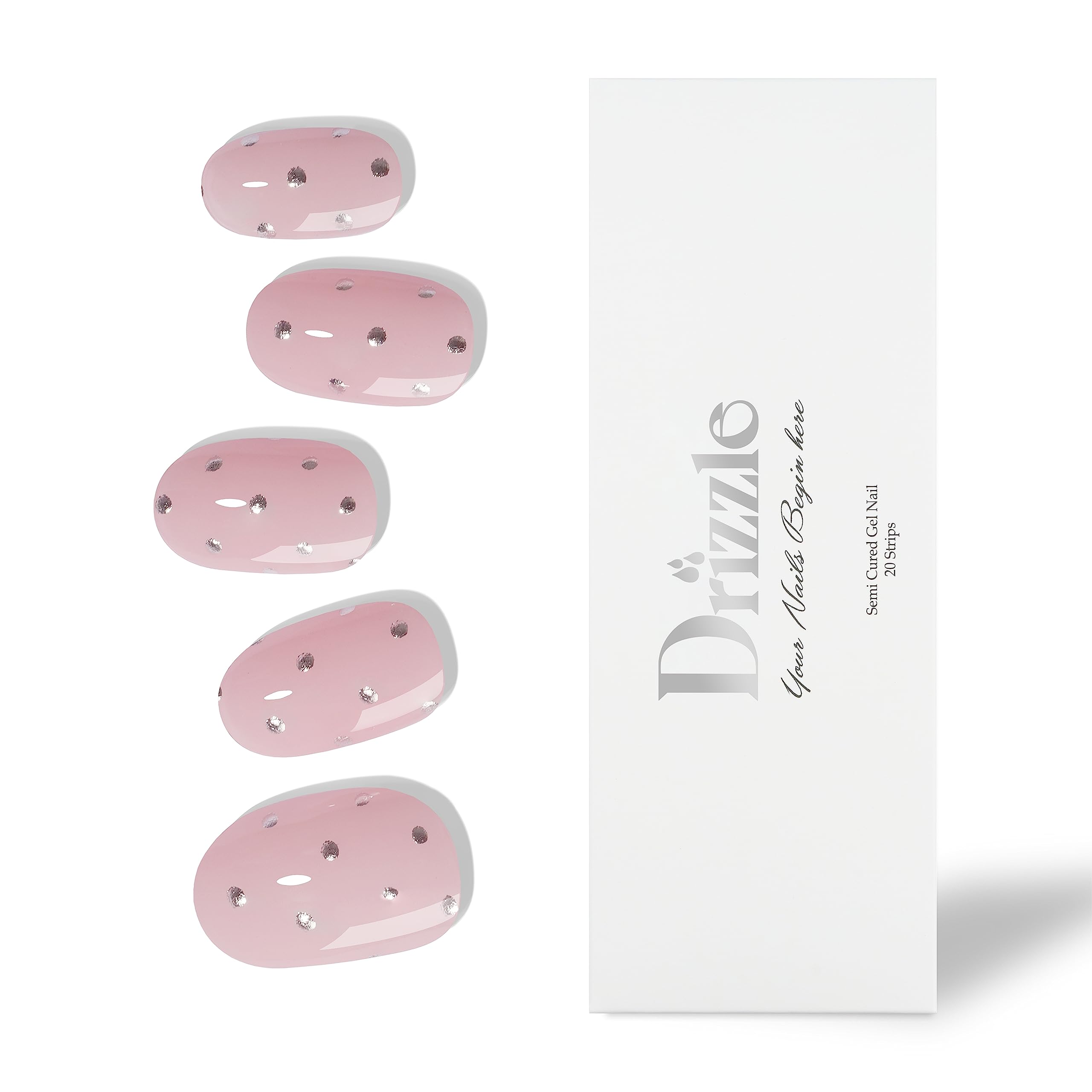 Drizzle Semi Cured Gel Nail Strips, Real Nail Polish Art Stickers (UV/LED Light Required),Glossy,Glitter, Solid Color, Full Wraps Long Lasting