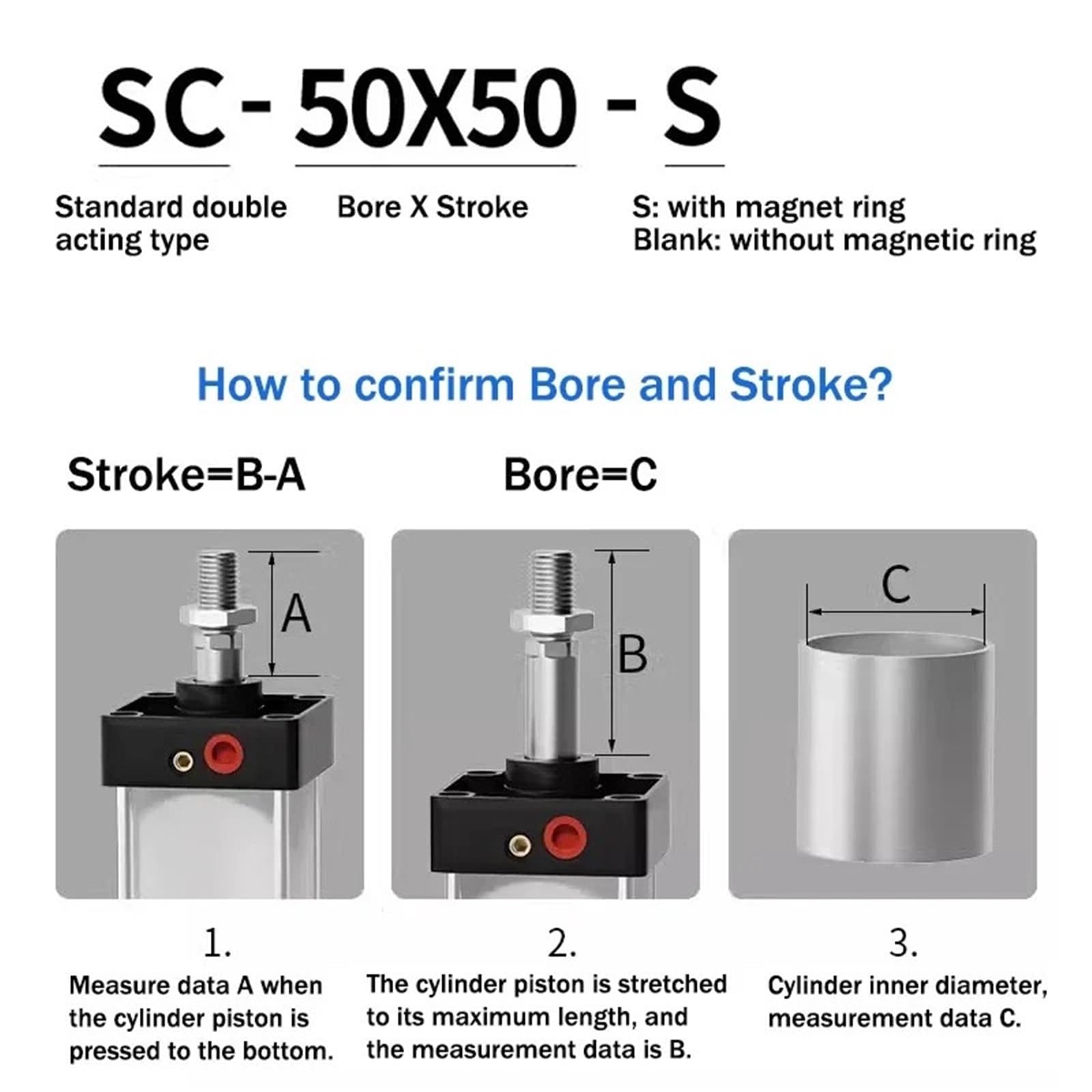 Standardowy cylinder pneumatyczny SC32/40/50/63mm podwójna średnica tłoka powietrza części siłownika ze stopu aluminium skok 25-1000mm (Stroke 450mm, SC125 (Bore 125mm))