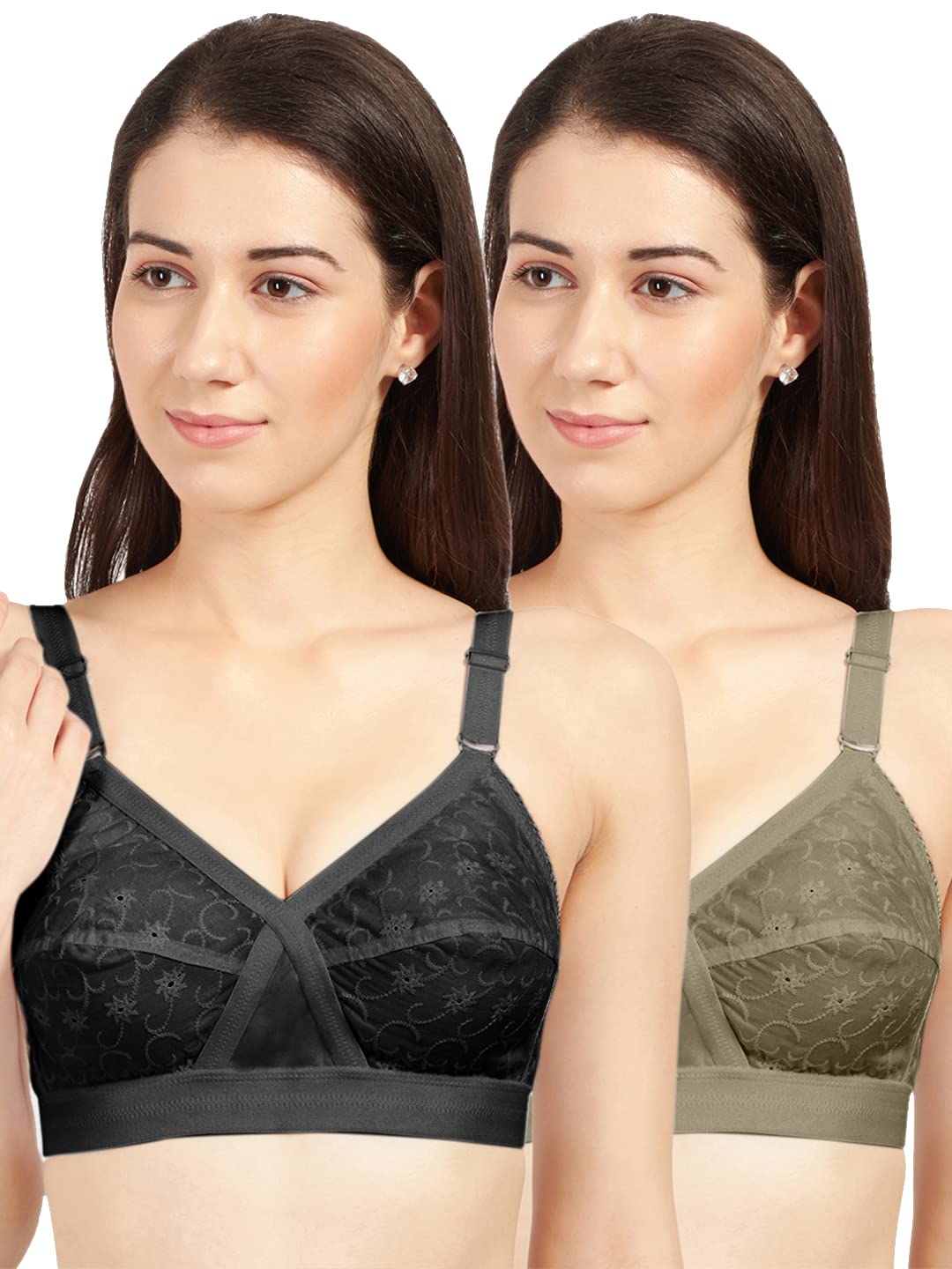 sonari Womens Non Padded Pure Cotton Embroidered Bra | Wire Free, Full Coverage, Comfortable | Adjustable Straps, Hook & Eye Closure for Everyday Wear - Celina-picture-16