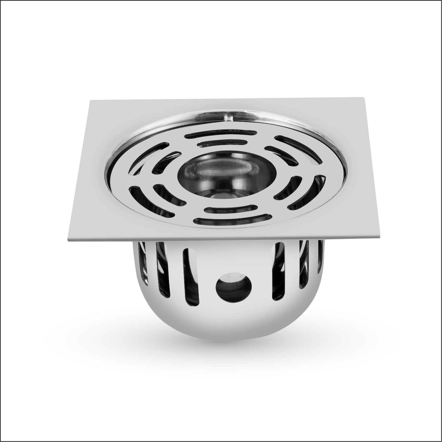 Sanjay Chilly Square Ringo SS Floor Drain Cockroach Trap with Hole for Bathroom 304 Grade | Kitchen Sink Floor Drain Cover Jali Water Drainer Stainer Bathtub Washbasin (Ringo Gypsy 4x4 INCH Silver)