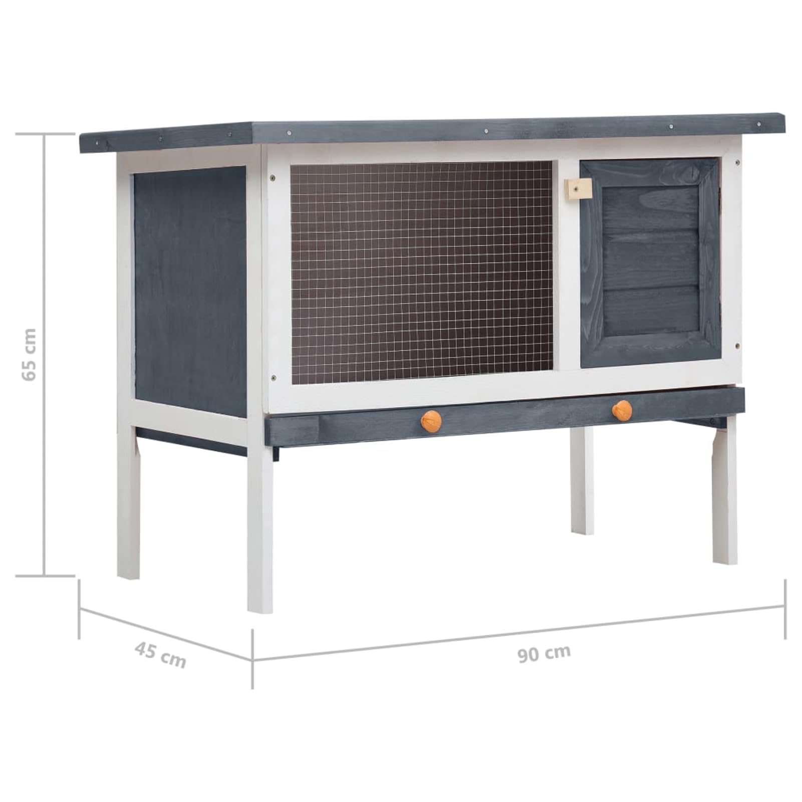 Conejera de madera con rejilla de alambre, 90 x 45 x 65 cm, gris/blanco, adecuado para interior y exterior
