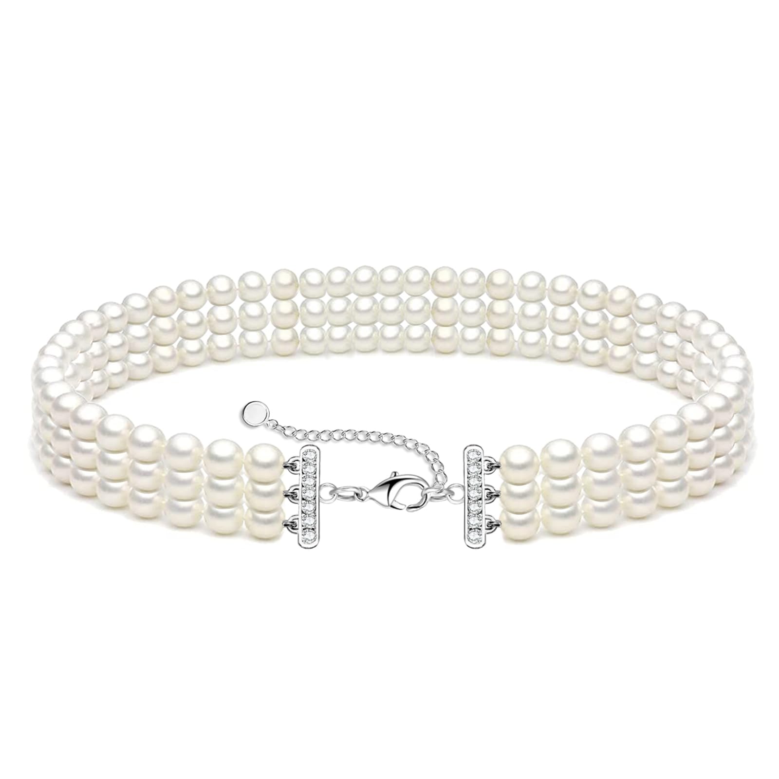 Zeffy Pearl Necklace 4MM/6MM/8MM Dainty Round Imitation Pearl Choker Necklace Wedding Pearl Necklace Delicate Jewelry for Women Simple Bridesmaid Jewelry Gifts