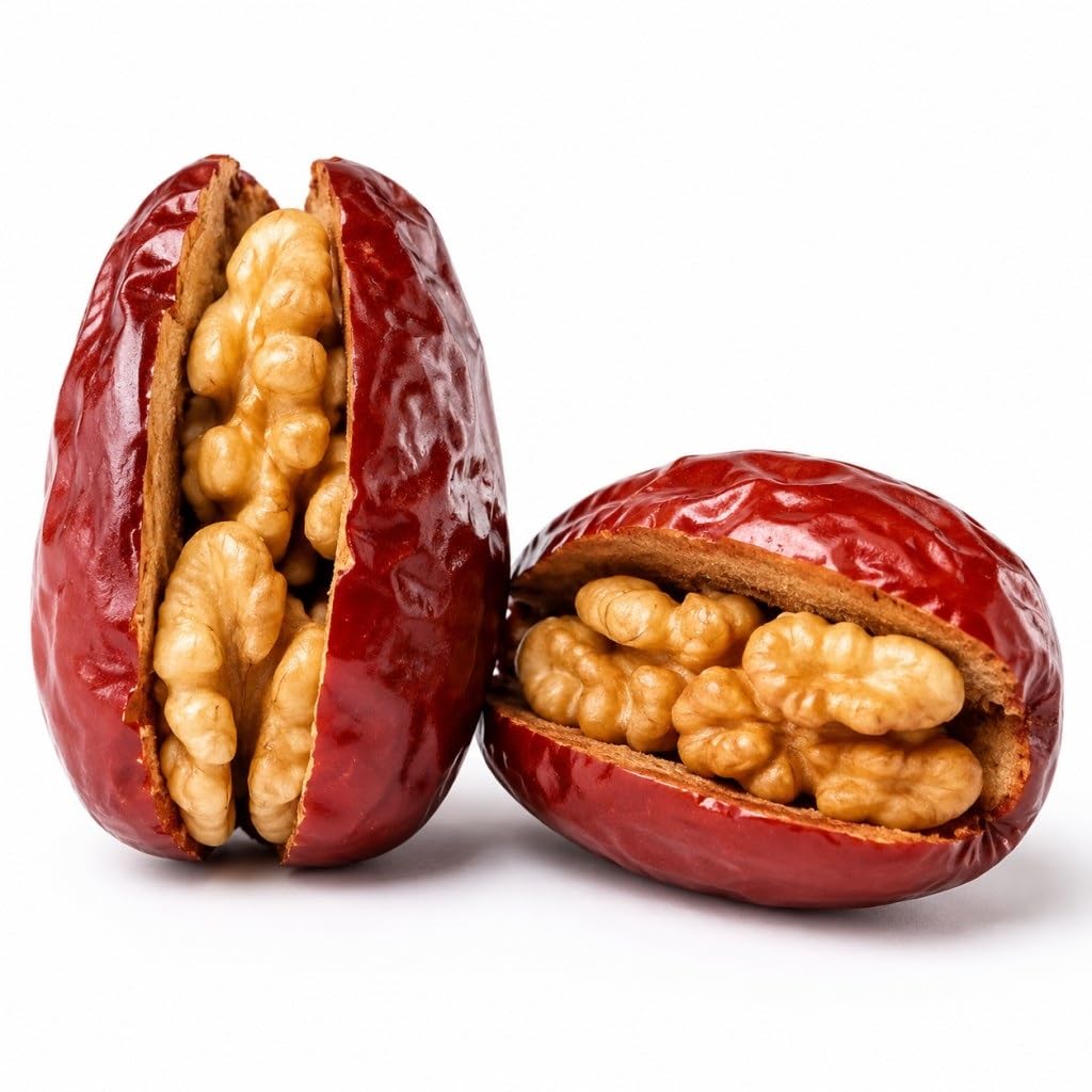 Riesige Rote Datteln, Gefüllte Ganze Walnüsse, 500 G Riesige Datteln, Knusprige Walnüsse, Weicher, Zäher, Süßer Snack(1000G)