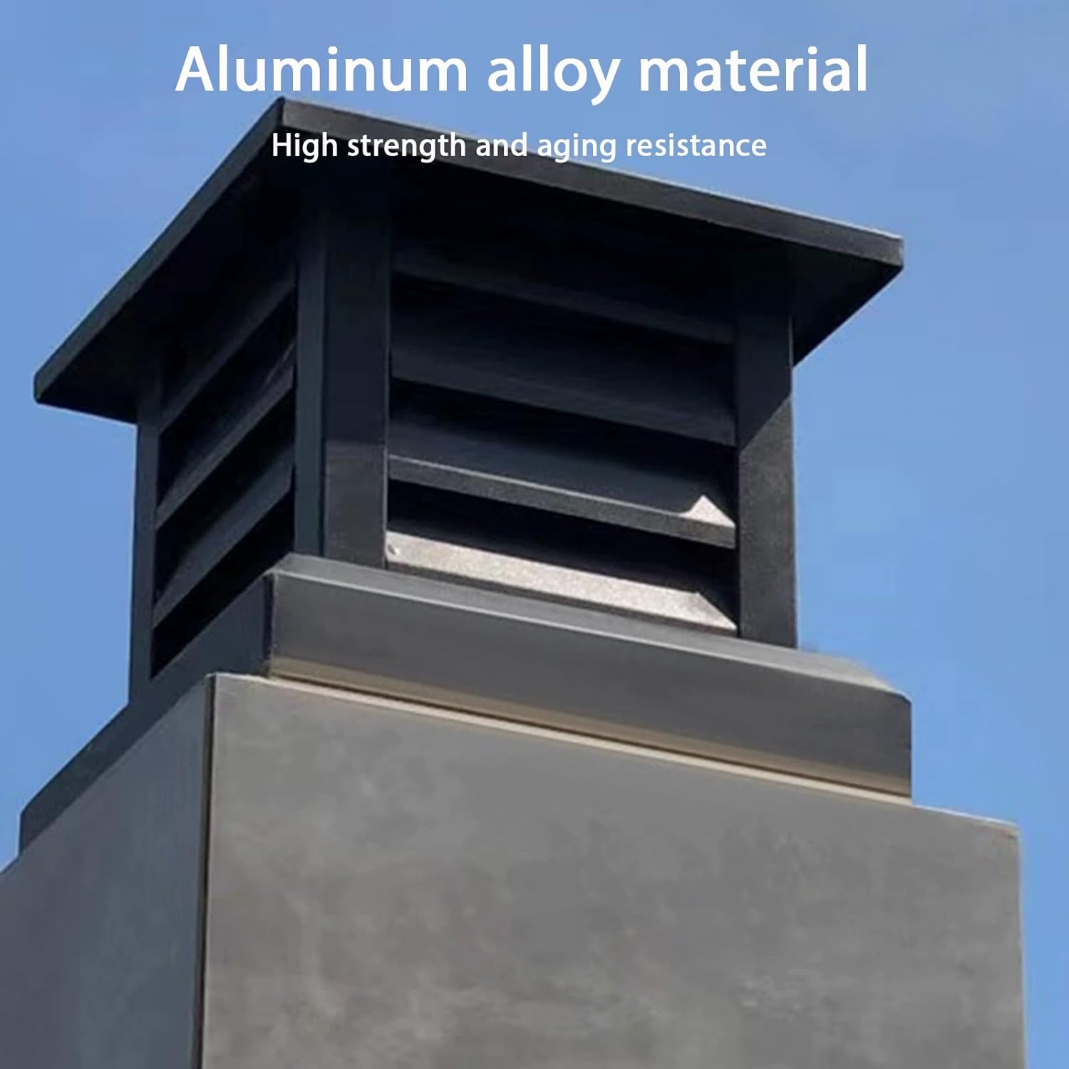 Aluminum Alloy Chimney Cap 10 12 14 16 18 20 24 26in Rainproof Fireplace Chimney Cover with Tapered Top and Louvre Square Fireplace Chimney Caps Without Screws for Outside(25.6in)