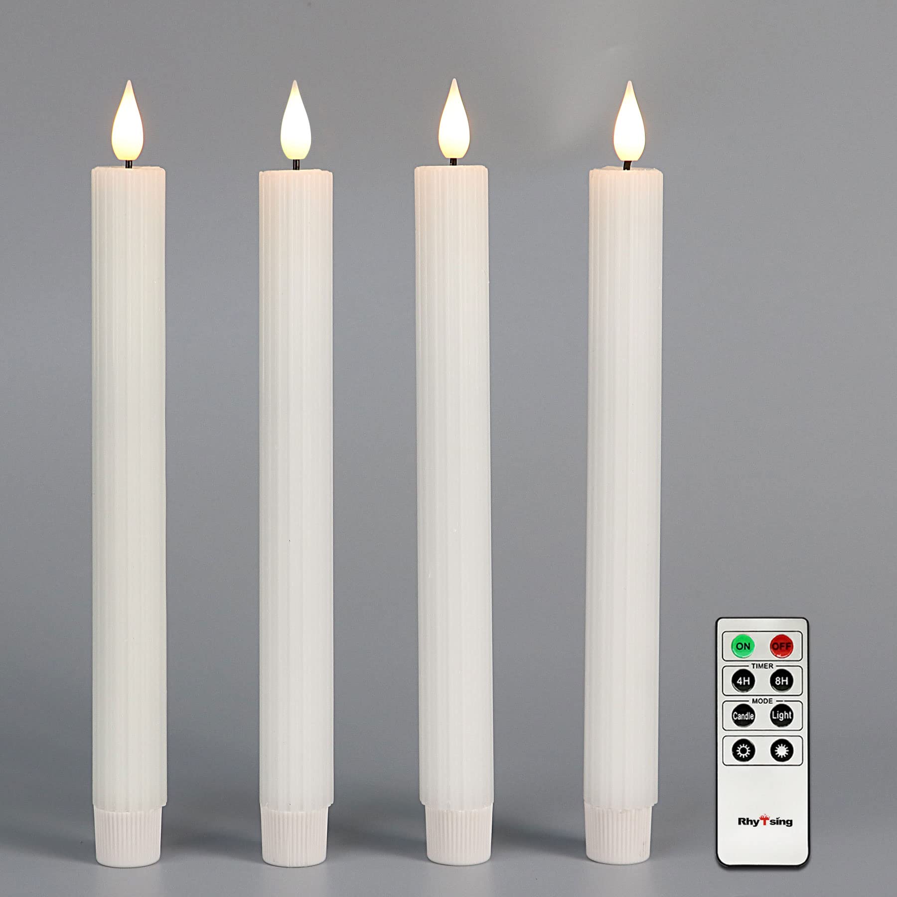 Buy Rhytsing 10" White Flameless Stripe Taper Candles with Timer, Tall