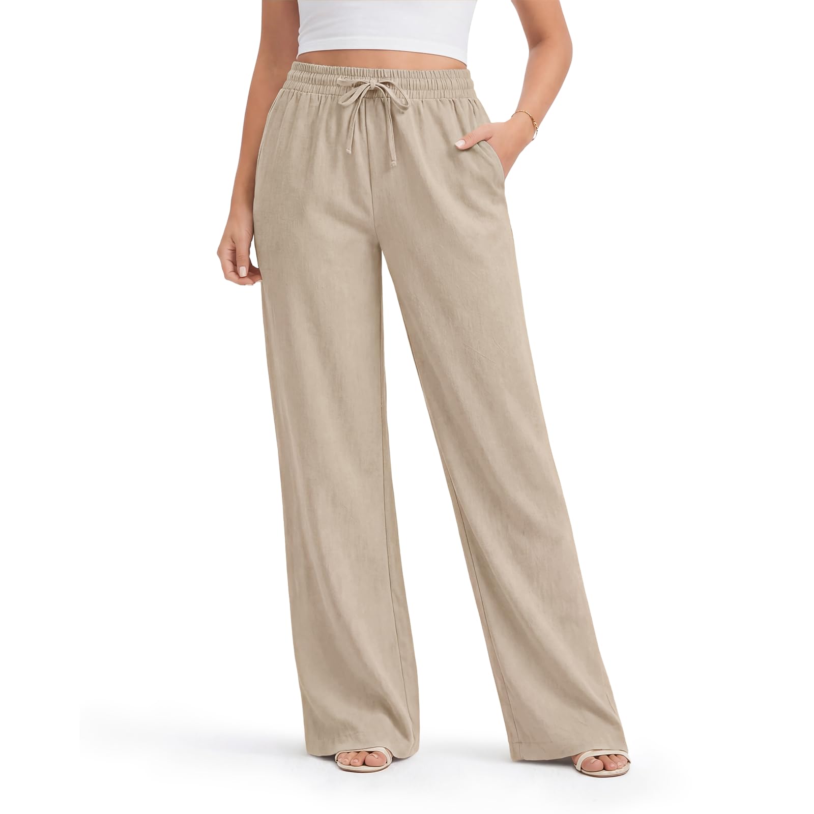 Leinenhose Damen Sommerhose Leicht Weite Stoffhose Mit Taschen