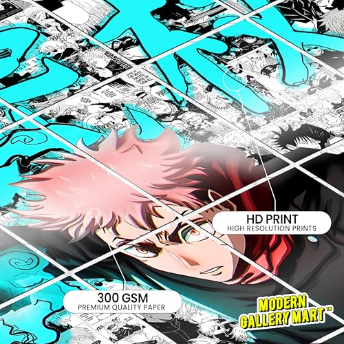 Image of MODERN GALLERY MART Pack of 20 Jujutsu Kaisen Yuji Itadori Manga Poster | A4 Size Anime Wall Art (8.3 x 11.7 inch) | Manga Posters with Glue Dots | Anime Poster for Bedroom, Living Room, Office