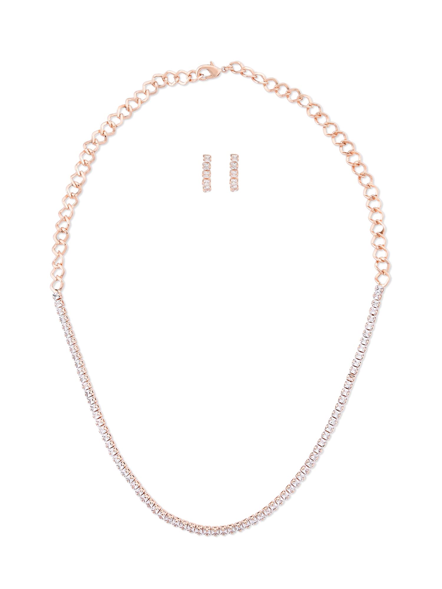 ZAVERI PEARLS Rose Gold Contemporary Cubic Zirconia Sleek Chain & Earring Set For Women-ZPFK15236 (B0BRXM73YV) Amazon Price History, Amazon Price Tracker