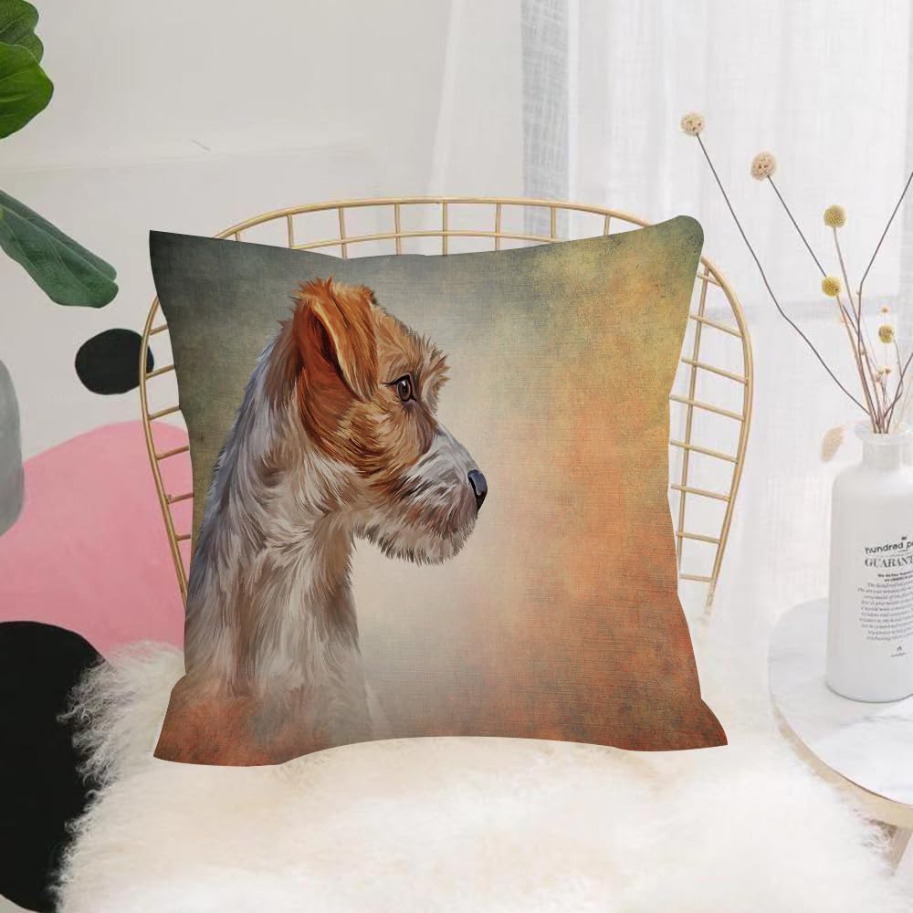 HYOSXW Cushion Cover,Throw Pillow Case Home Decorative for Living Room Bedroom Sofa Chair 16X16 Inch,Drawing Dog Jack Russell Terrier Hand-drawn portrait oil painting on old vintag,Pillowcase 40X40cm