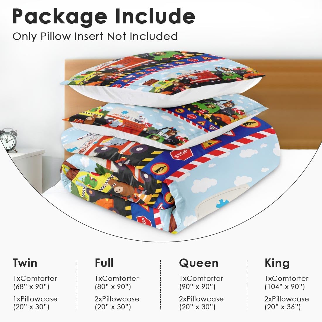 Vintage Car Lion Comforter Set for Kids Toddlers Teens Adults Twin, City Tractor Fire Bedding Sets Water Washed Microfiber Bedding with 1 Comforter 1 Pillowcase All Season