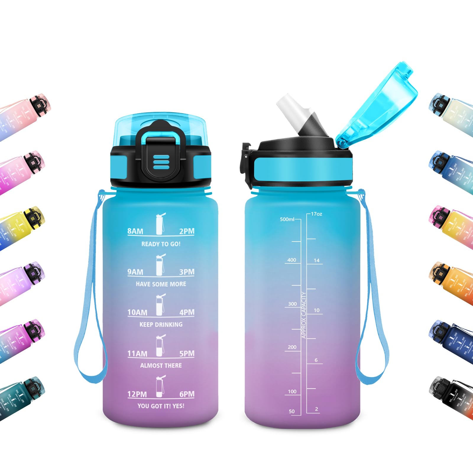 JAPORIA 500ml Water Bottle Motivational Water Bottle with Straw, Leak Proof, Time Indicator, Office Hiking