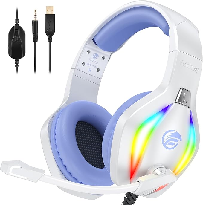 Fachixy FC100 Casque Gaming pour PC, PS4, PS5, Xbox, Mac, Nintendo Switch, Casque Gamer PS4 avec Lumière RVB, Casque PS5 avec Micro, Casque Antibruit avec Prise Jack 3,5 MM