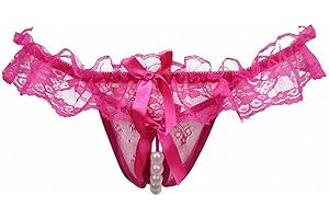 Women Pearl Lace Bowknot Beads Lace Panties Erotic Thong Lingerie Underwear