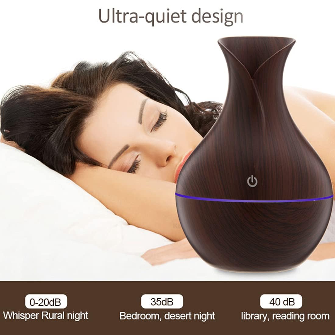 mobigon Wood Cool Mist Ultrasonic Humidifier for Room Moisture, Aroma Diffuser for Home, 200ml Essential Oil Diffuser with 7 Colorful Night Light, Auto Shut-Off, Home, Office, car (E.Dark Brown)