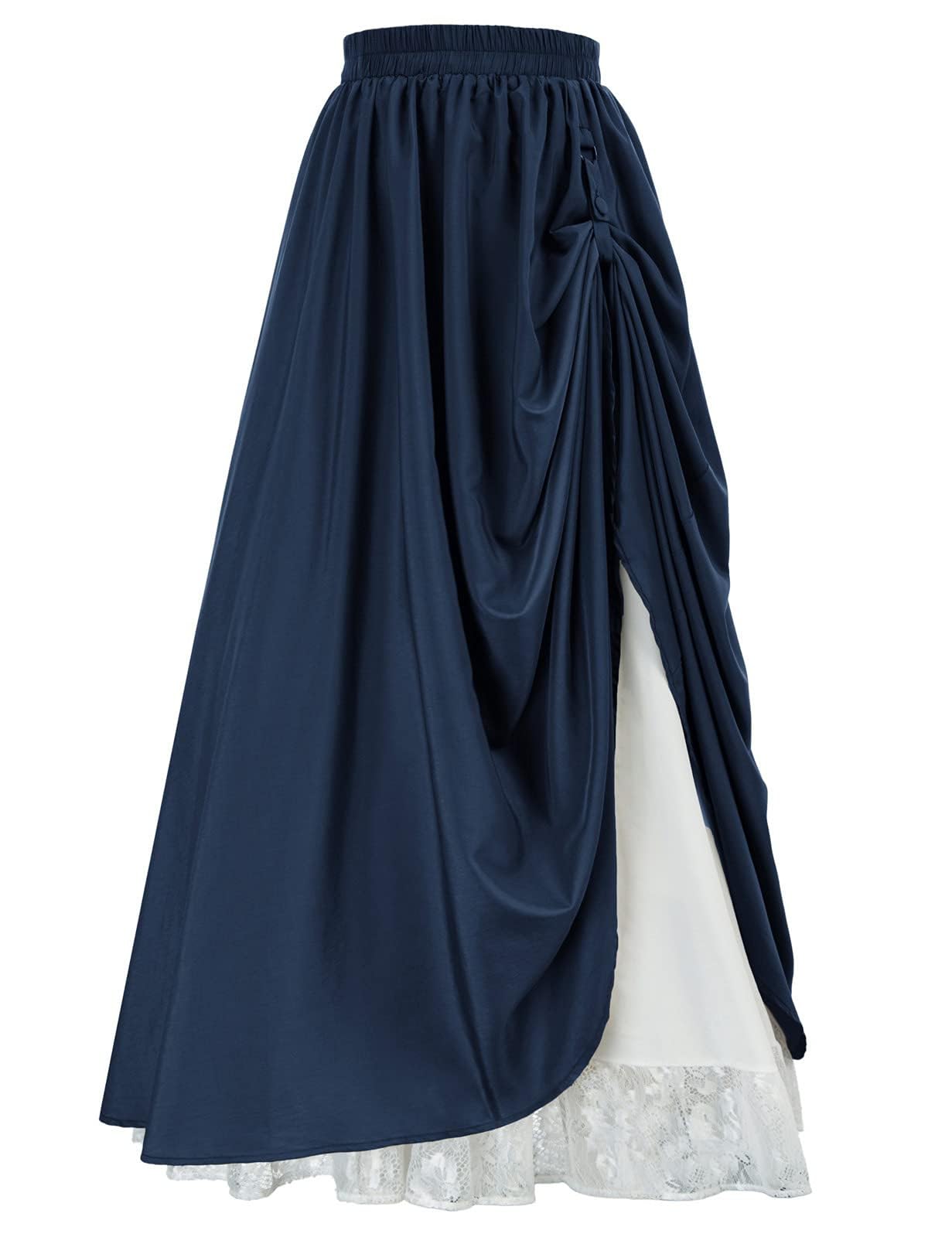 CAMDOM Jupe Renaissance médiévale à Taille élastique pour Femme - Jupe trapèze Double Couche en Dentelle - Longue Robe Victorienne