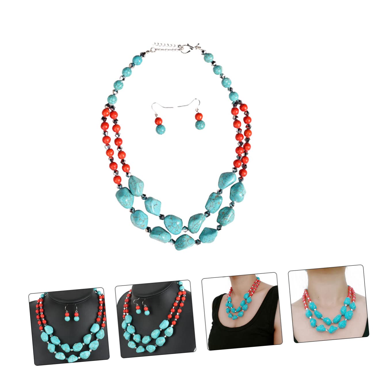 necklace Naszyjnik Turkusowa Biżuteria dla Kobiet Perłowe Kolczyki necklace