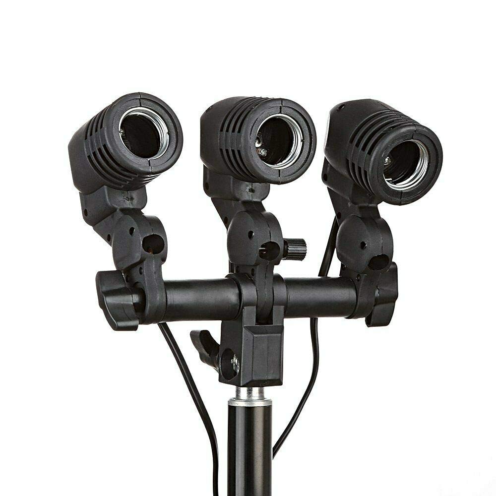 NEOHOOK 3 in 1 E27 Photo Studio Bulb Holder Base Socket Lamp Bulb Holder Adapter for Photo Video Studio Softbox Video Light - Black