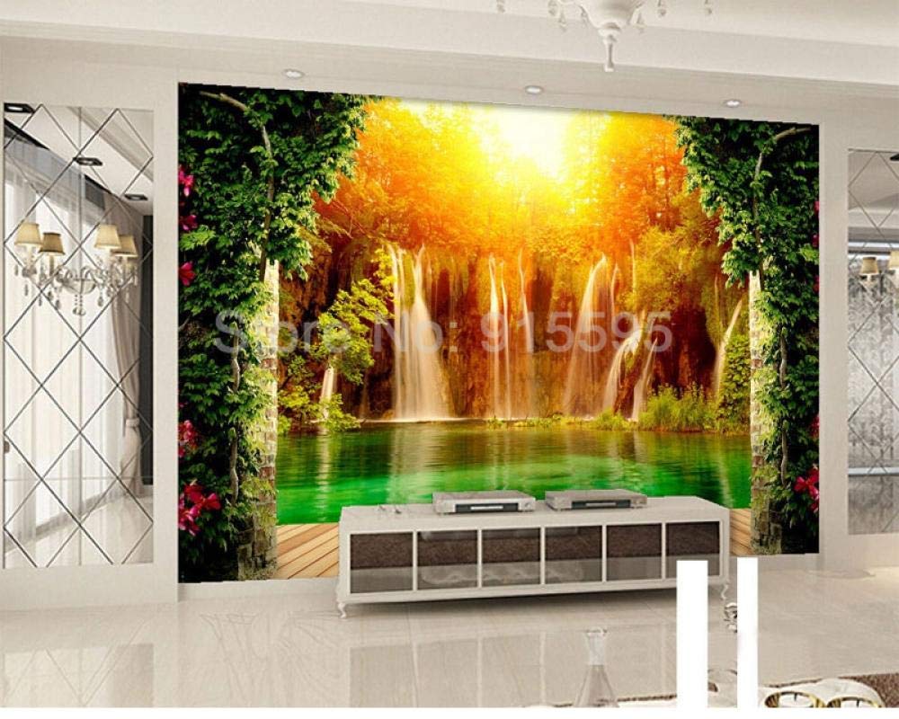 Papier peint nature cascade 3D pour transformer le salon en forêt tropicale