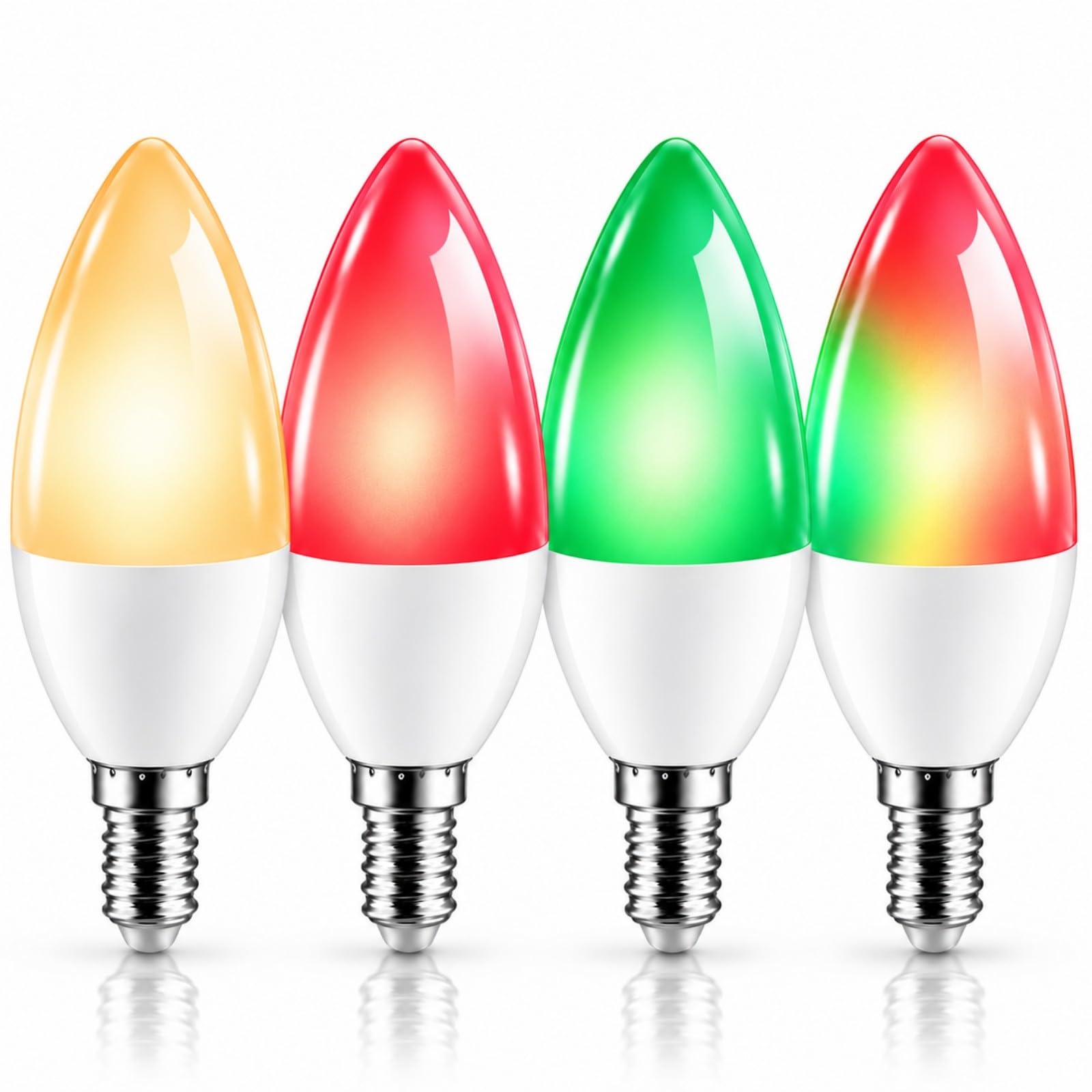 5W 500LM RGBCW, App and Voice Control, Dimming, Music Sync, Timers and Groups for Chandeliers, Sconces and Ceiling Fans E12 Smart Bulbs, 5W 500LM RGBCW WiFi Candelabra Bulbs, Alexa, 4 Pack