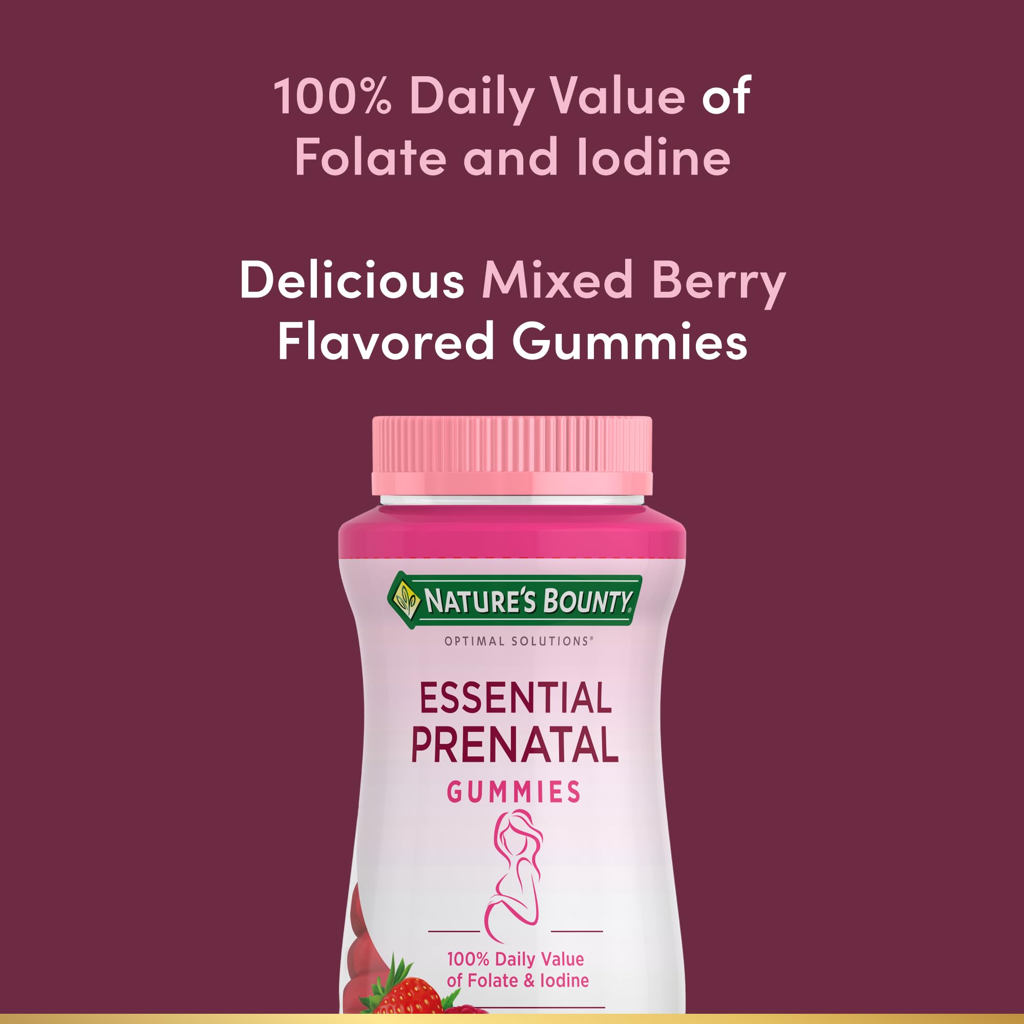 Nature's Bounty Optimal Solutions Essential Prenatal Gummies, Folic Acid and Iodine, Omega 3 and DHA, 50 Count, 25 Total Servings