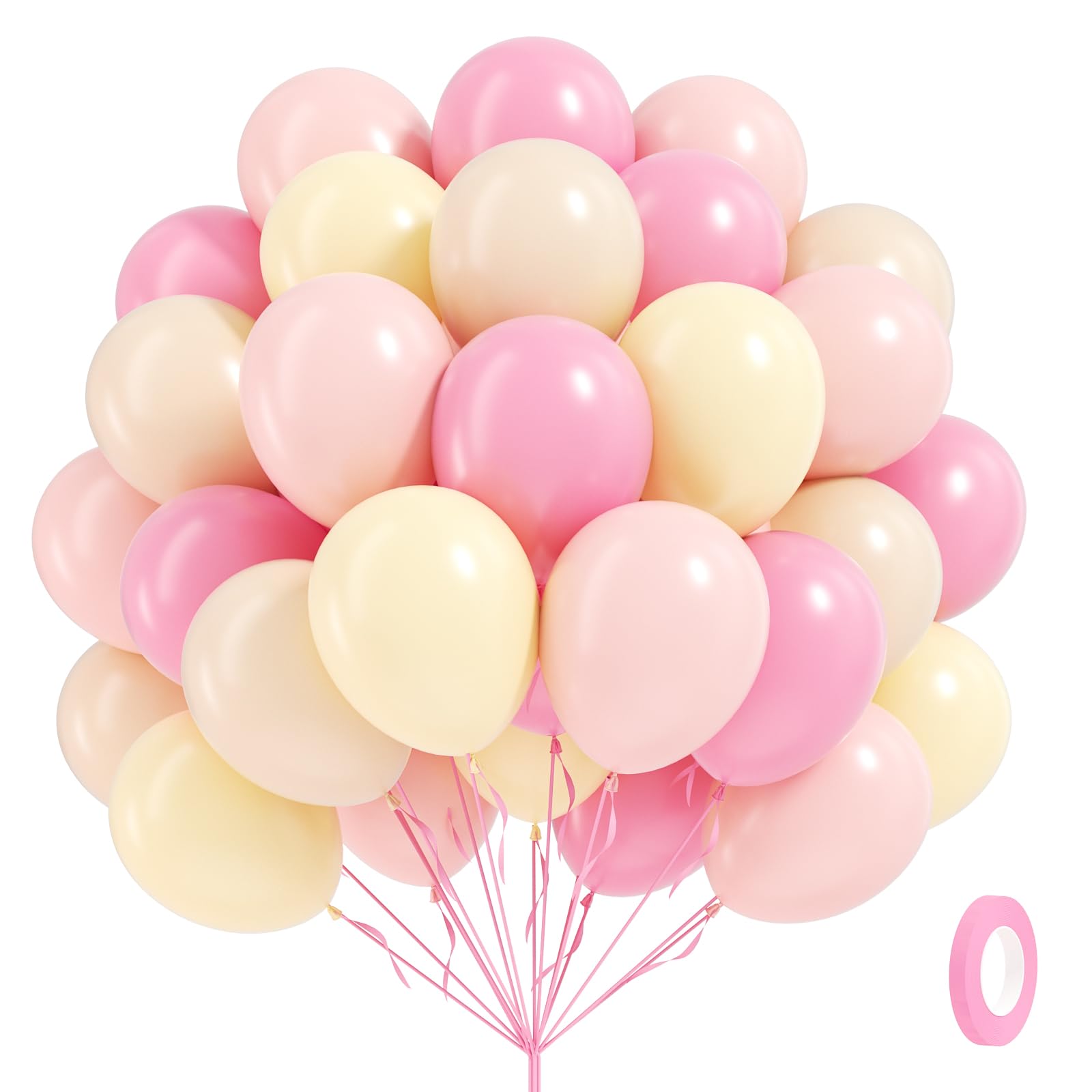 60pcs Pink and Yellow Balloons 12inch, with Sand White Latex Balloons for Anniversary Wedding Baby Shower Birthday Party Decorations