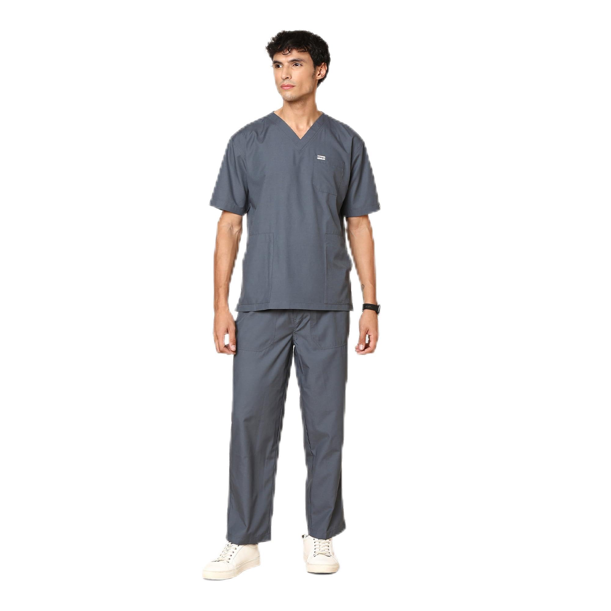 Active Men's 5-Pocket New Gen Scrubsuit V Neck Flexibile & Comfortable Top & Bottom Easily Accessible Pockets Uniform for Doctors