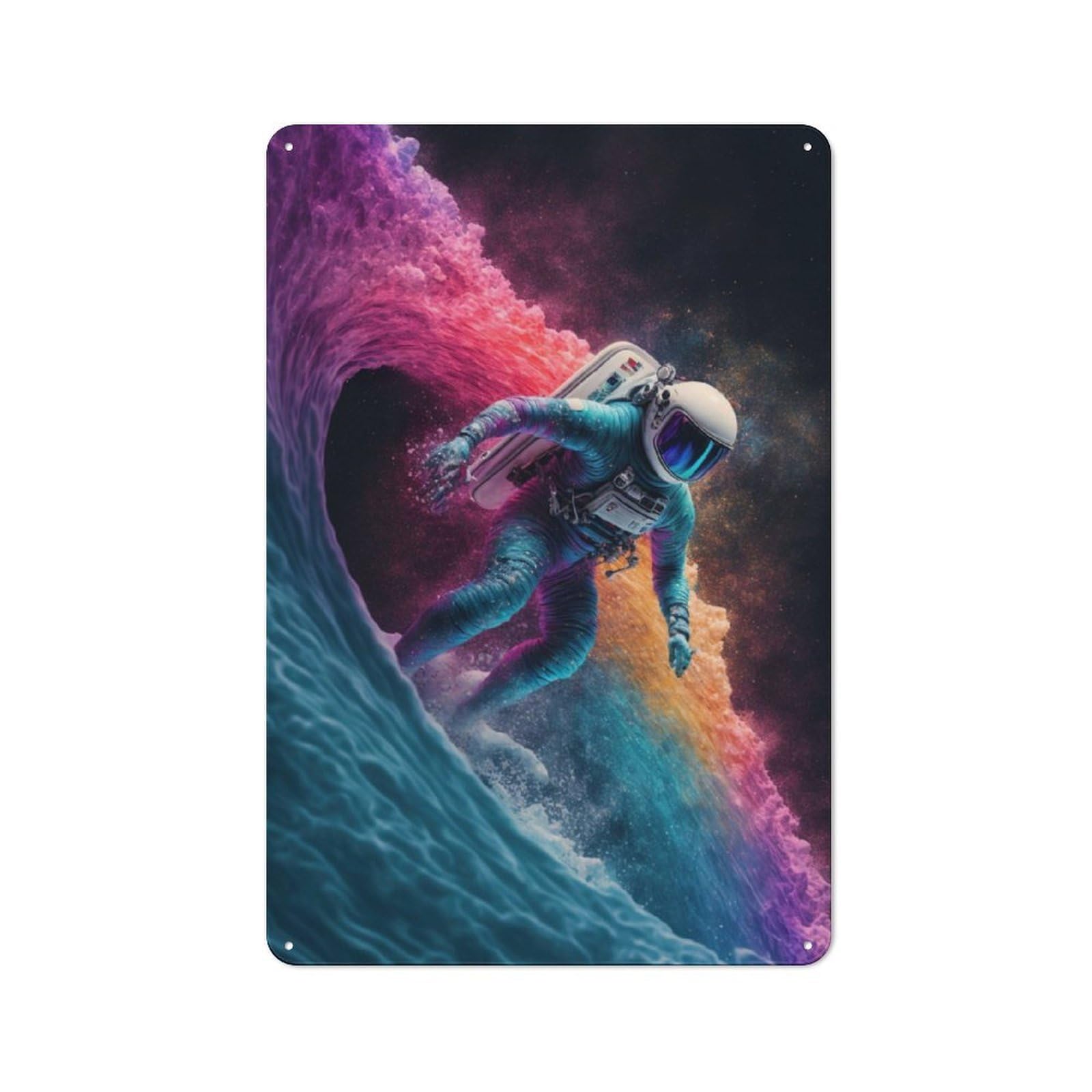 Junmoney Astronaut Wave Surfer Retro Metal Wall Sign 30X20cm With For Living Room Wall, Housewarming Wall Decor For People Furnishing Living Room