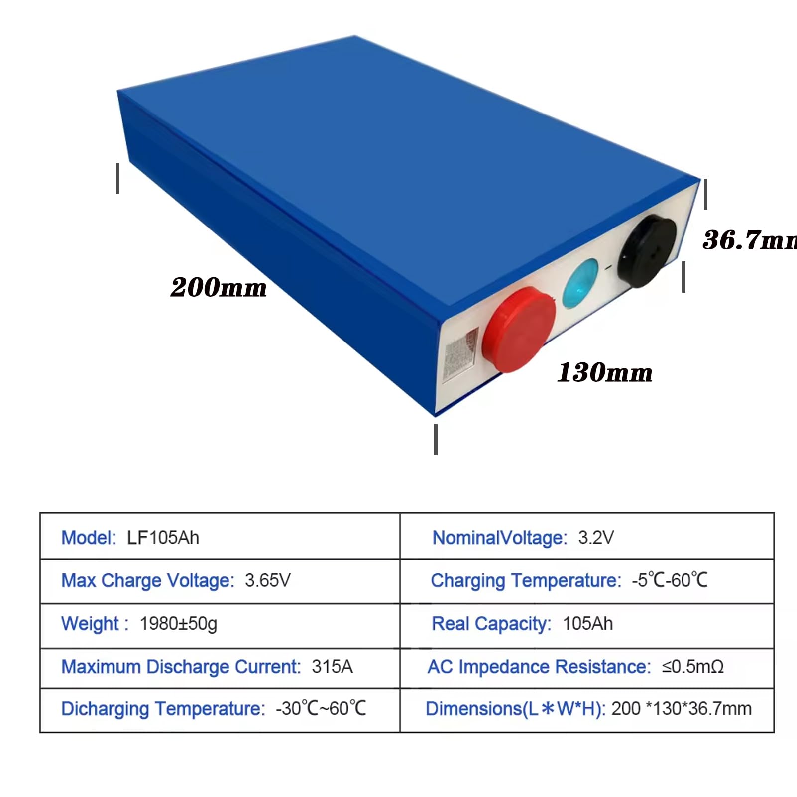 Generico Lifepo4 Battery 105AH 12V 24V Grade A Batteries Pland Stock Battery 3500Cycles Lifepo4 Prismatic CellsFor Solar Cells (4PCS-105Ah)
