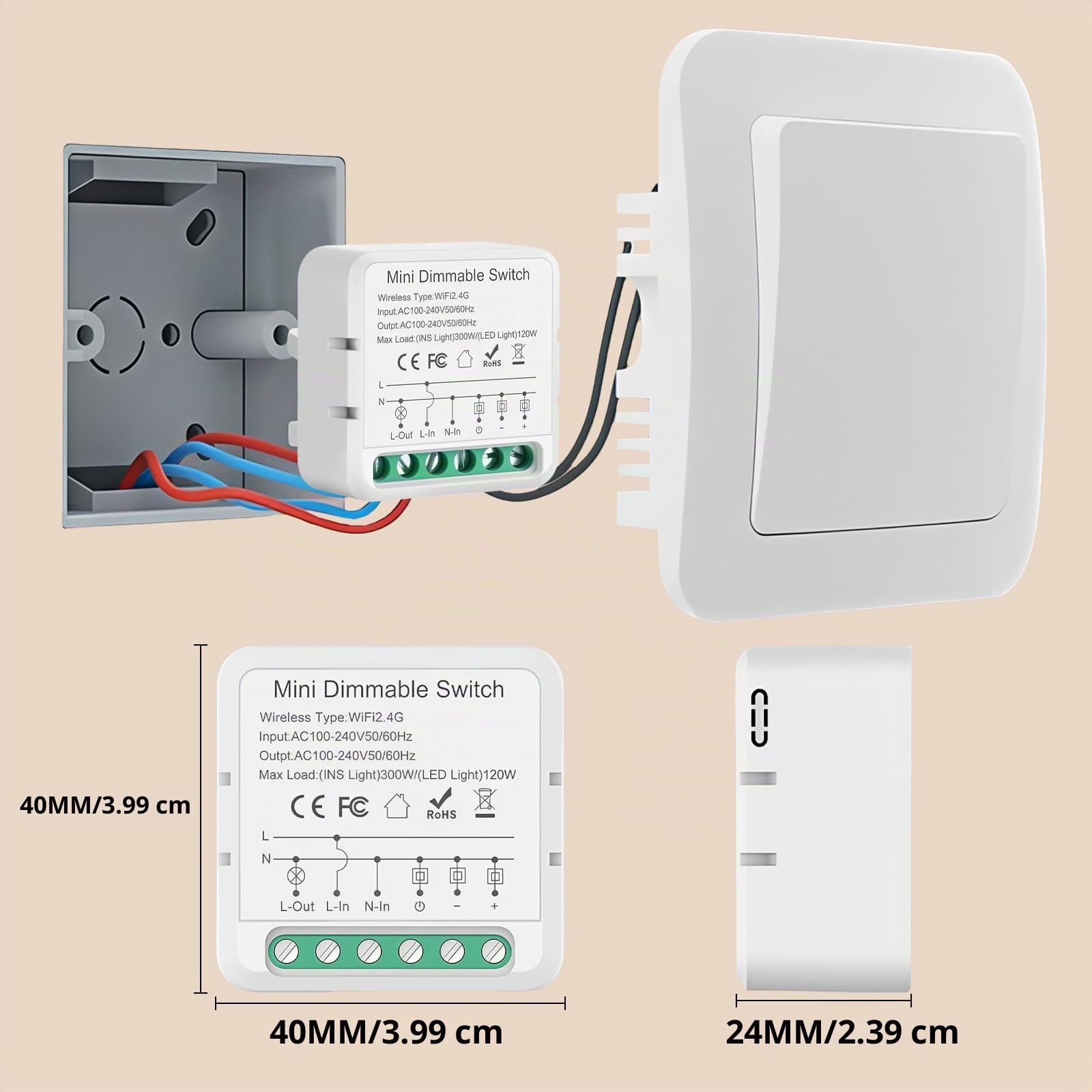 Regulador de luz dimmer led, Regulador intensidad luz led Wlan 2.4G, Re gulador para l ed, Compatible con Alexa, Tuya,Smart life,Google Home, regula intensidad, Control por voz/Tiempo