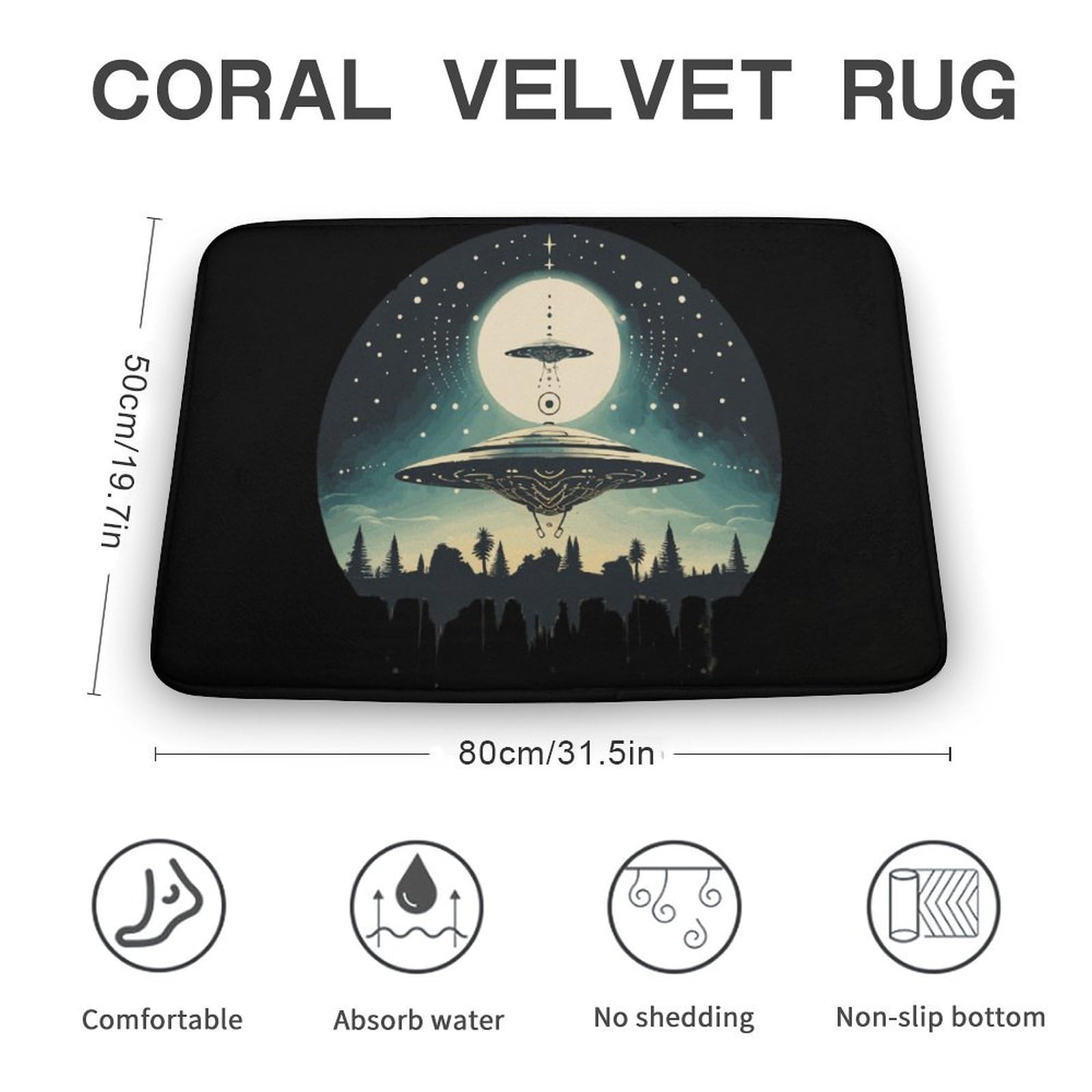 Alienes Print Coral Velvet Rugs Non-Slip Bathroom Rugs Soft Kitchen Rug Floor Carpet for Home Decor 19.7