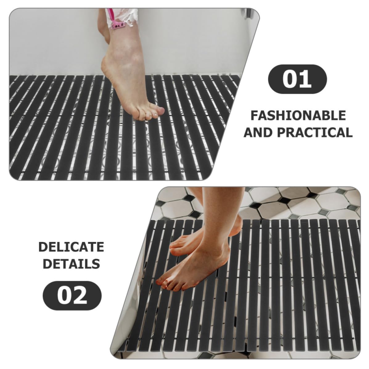 TEHAUX Alfombra Diseño Natural de Baño de Bambú Antideslizante y Resistente al Desgaste para Hogar y Oficina, Adecuado para Ducha y Bañera