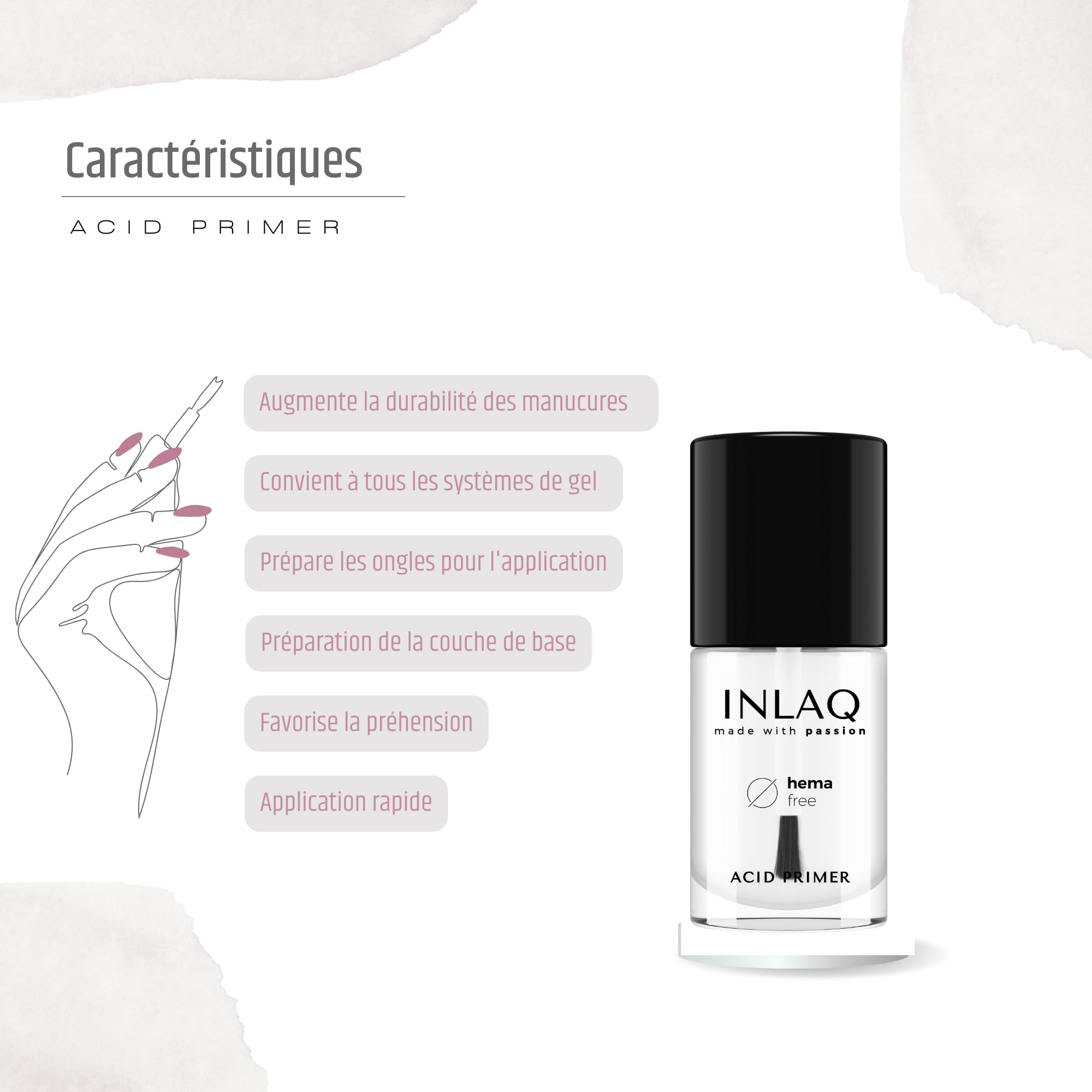 INLAQ® Primer Ongle Gel UV - Ultra Bond - Acid Primer vernis semi permanent en acrylique gel ongles en gel Sans Hema - 7ml
