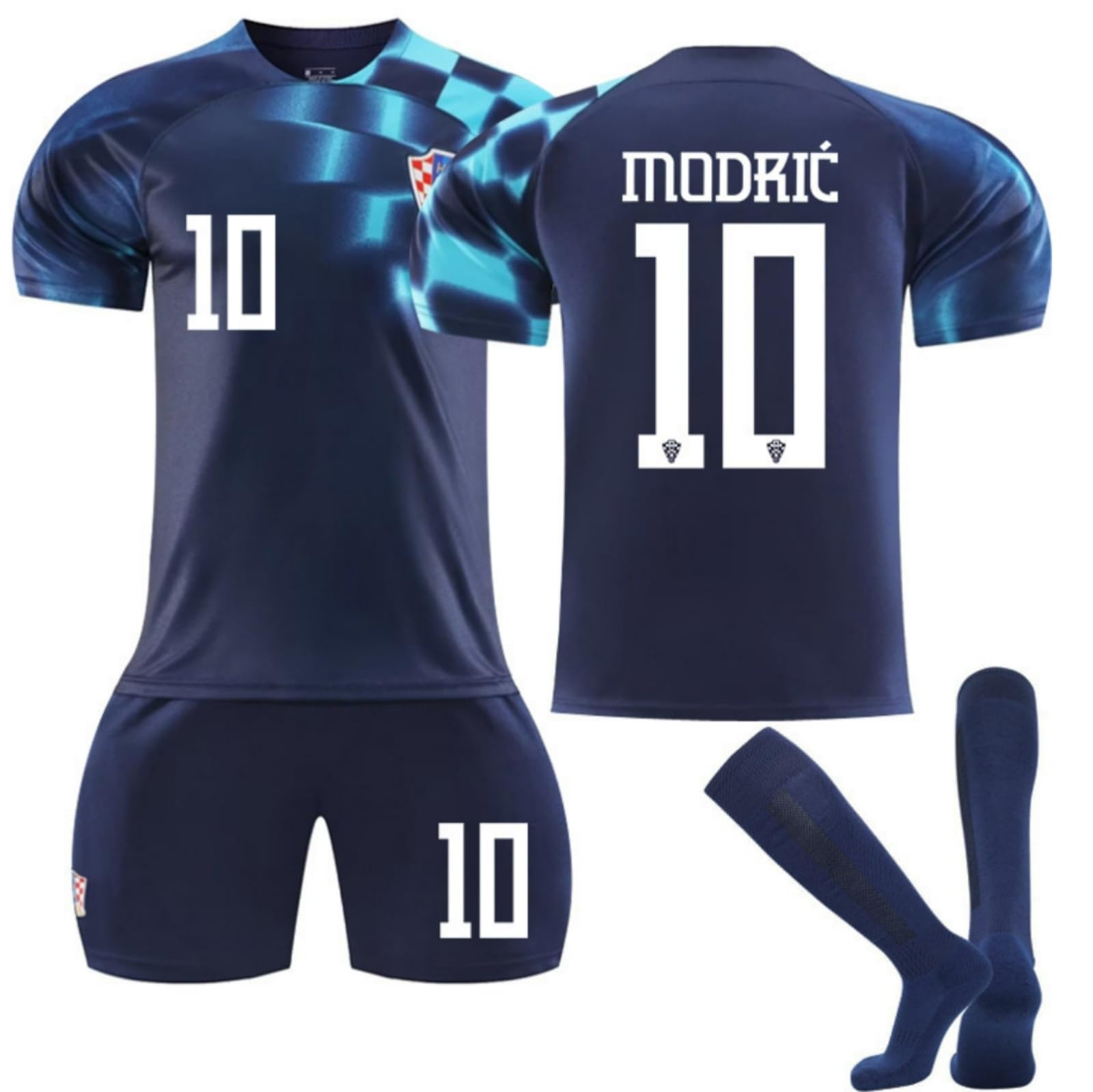 Dziecięca koszulka piłkarska Chorwacja Auswarts Modric zestaw trykotu z szortami, dla fanów piłki nożnej, dla chłopców i dorosłych