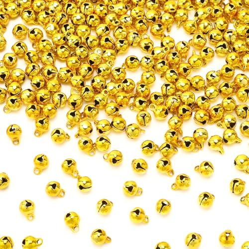 Augshy 200 Pcs Gold Small Jingle Bells 1/4 Inch Craft Bells Mini Bulk for Christmas Home and Pet Decorations Bracelet Necklace Jewelry Making Xmas Decor Party Favors Supplies (Gold)