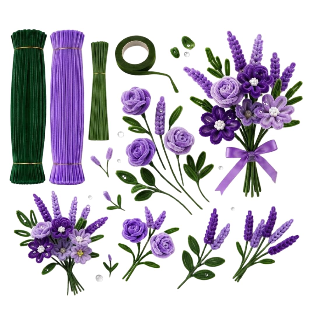 KHUSHA CREATIONS DIY Pipe Cleaner Flower Making Kit with Floral Stems & Floral Tape, Fuzzy Chenille Stems for DIY Bouquet, Craft Supplies for Handmade Flowers, School Projects, Art & Craft Activities-image-32