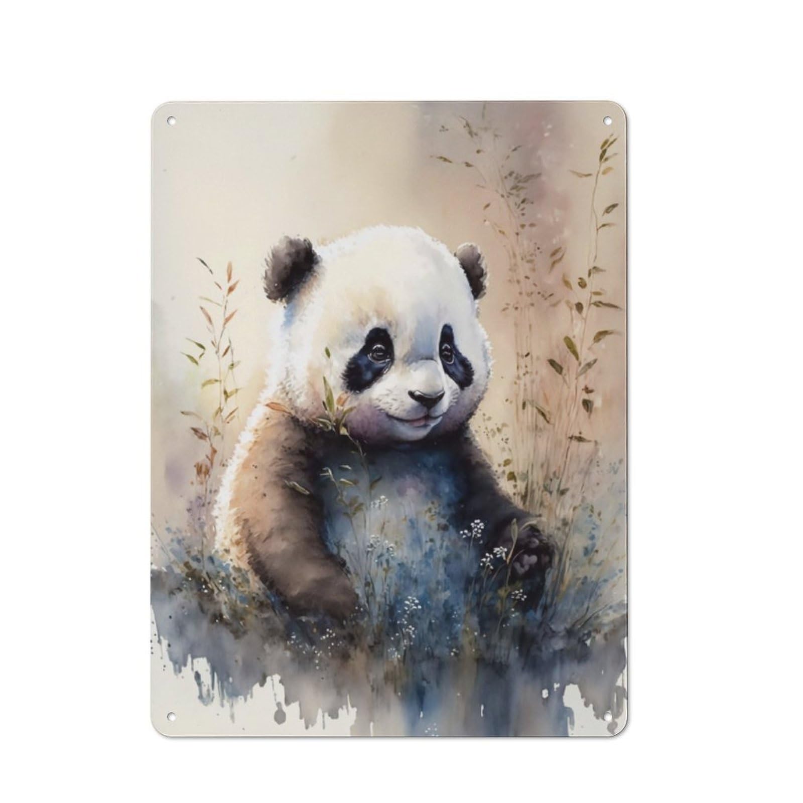 Junmoney Cute Baby Panda Painting Decorative Metal Plaque With Design 40X30cm, Casual Utility Space Decor For Patio Bar, Workshop, Shed Or Kitchen