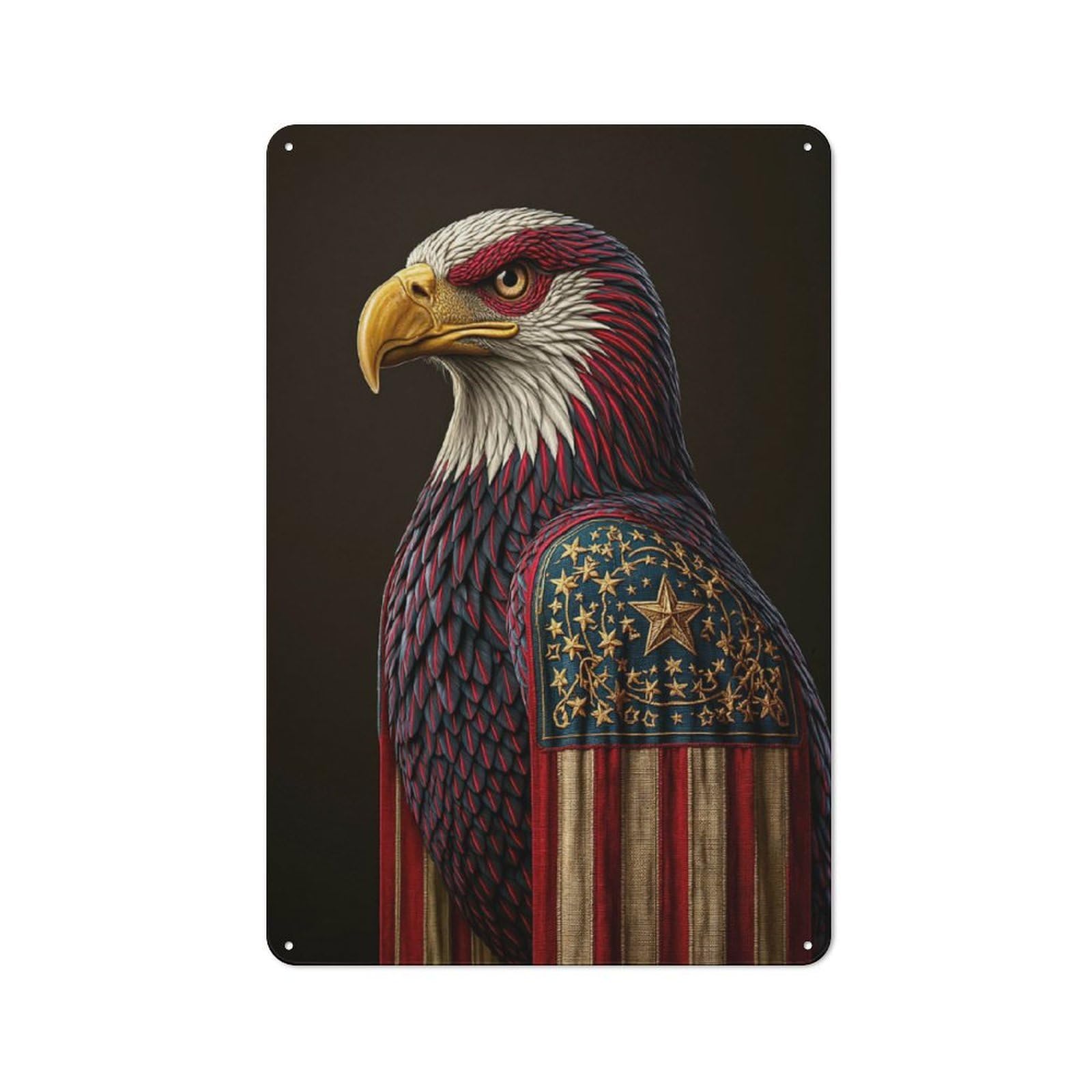 For Hallway Wall, Patriotic Eagle with American Flag Design Vintage-inspired Metal Sign 30x20cm, A Moving-home Gift for Collectors of Tin Signs
