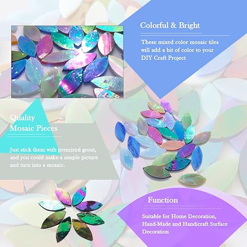 Miniatura 2 de LITMIND 120 piezas de azulejos de mosaico de hojas iridiscentes de vidrieras  pétalos precortados para manualidades, tamaños mixtos con archivos,