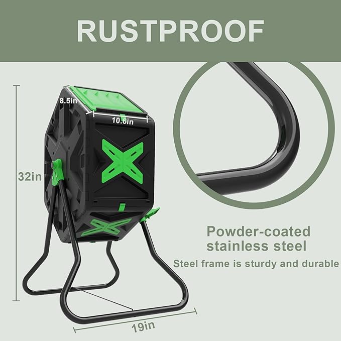 The SQUEEZE Master Light Weight Tumbling Compost Bin is a single chamber compost tumbler with a capacity of 18.5 gallons or 70 liters. This compost bin is designed to make composting easier and more efficient. The tumbling design allows for easy mixing of the compost materials, which helps speed up the composting process.