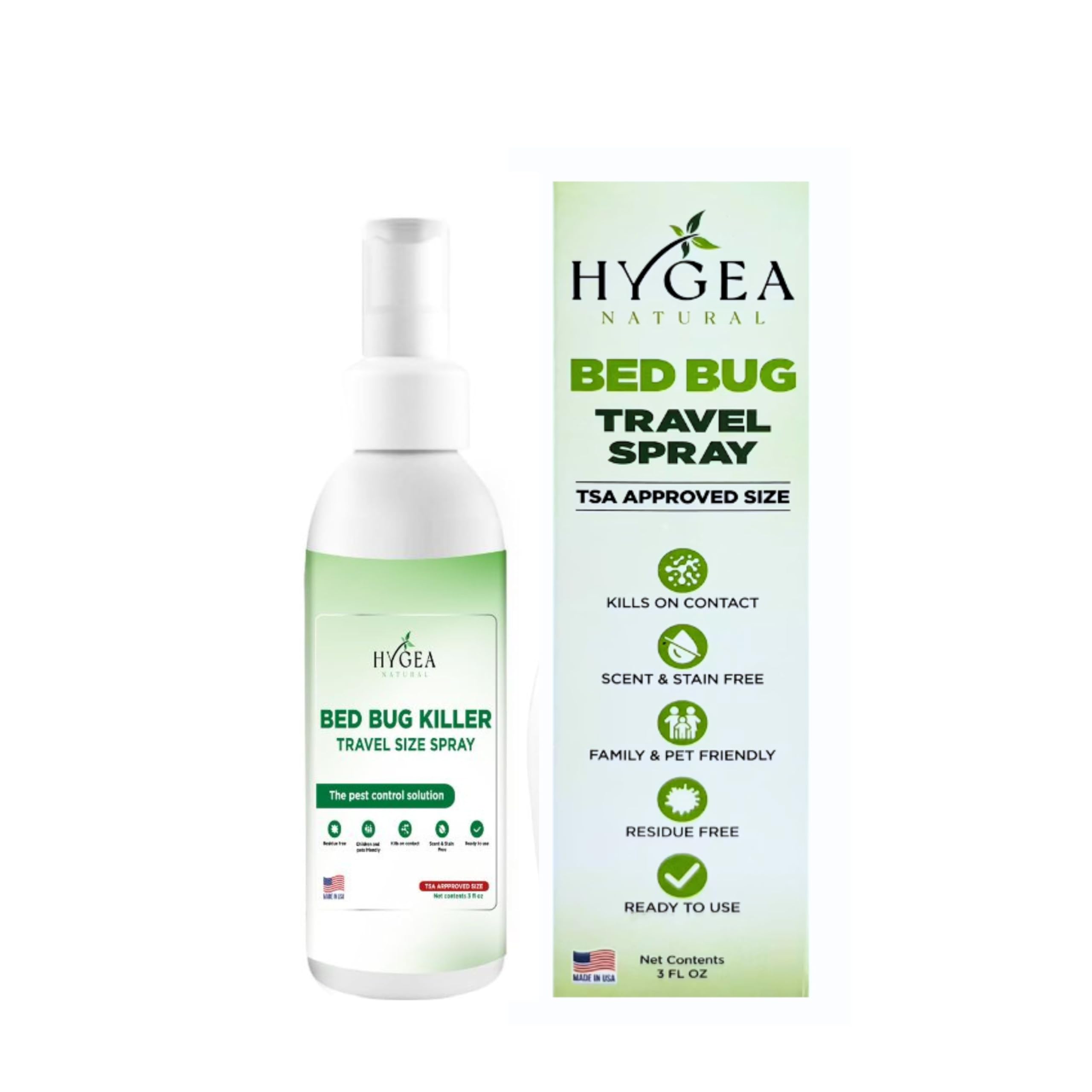 Hygea Natural Lice, Mite, and Bed Bug Natural Travel Spray - TSA Approved size – Child & Pet Friendly – Immediate results – Stain & Odor Free, For Hotels, Suitcase, Backpack, Shoes, Bed Bug Spray(3oz)